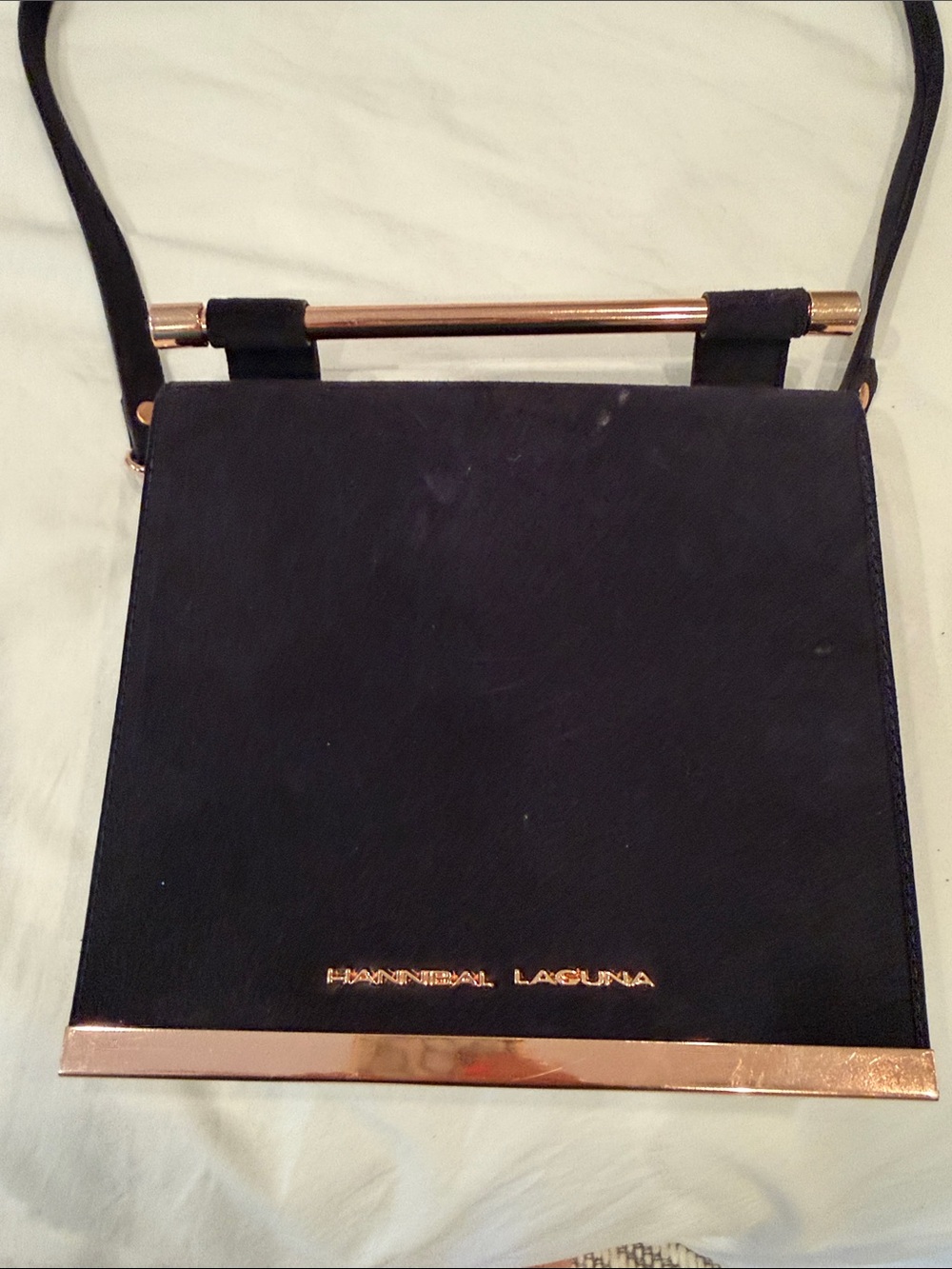 Black Crossbody Bag with Gold Accents